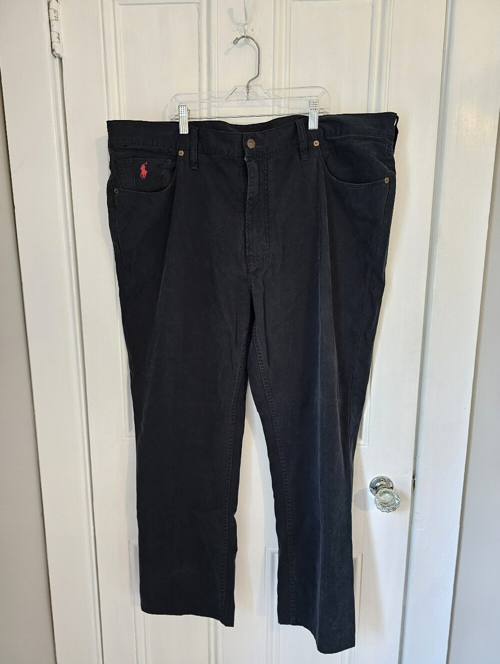 Polo Ralph Lauren Authentic Dungarees Mens 42x30 Cotton Black Pants Red Pony